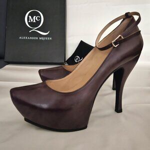 ✨️McQ Alexander McQueen | Burlesque Oxblood Leather Platform Pumps | NIB🌺💀